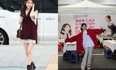 10 Inspirasi Outfit Warna Merah Ala IU, Tampak Cerah Merona