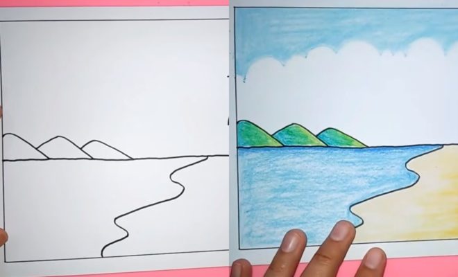 12 Langkah Cara Menggambar Pemandangan Pantai, Anak Kecil Juga Bisa