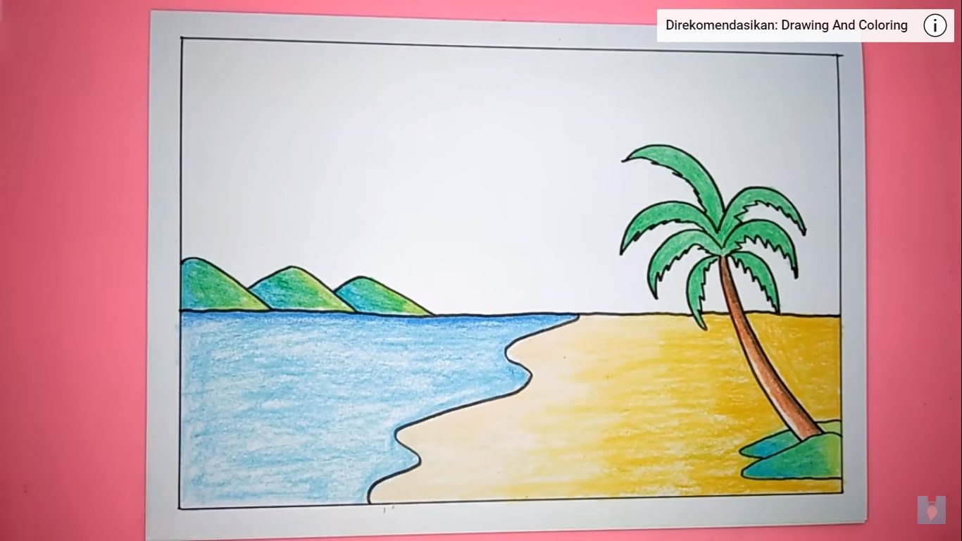 Cara Menggambar  Dan Mewarnai Pemandangan Pantai  12 