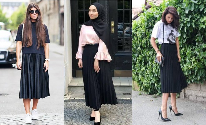 10 Ide OOTD Rok Plisket Hitam, Mudah Padu Padan - Dailysia